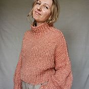 Одежда handmade. Livemaster - original item Short sweater chic braids on the sleeves Merino crop sweater. Handmade.
