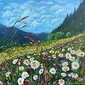 Картины и панно handmade. Livemaster - original item Oil painting Mountain landscape. Flower meadow. Wildflowers.. Handmade.