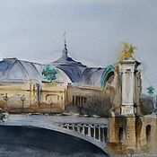 Картины и панно handmade. Livemaster - original item Painting Paris in watercolor (Alexander III bridge beige gray-blue). Handmade.