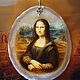 Pendant painted on the stone Mona Lisa Leonardo da Vinci lacquer miniature, Pendants, Moscow,  Фото №1