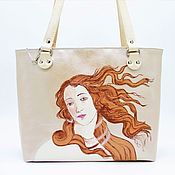 Сумки и аксессуары handmade. Livemaster - original item Leather beige pearl artistic handbag Birth of Venus Boticelli. Handmade.