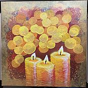 Картины и панно handmade. Livemaster - original item Picture of burning candles in golden flickering 