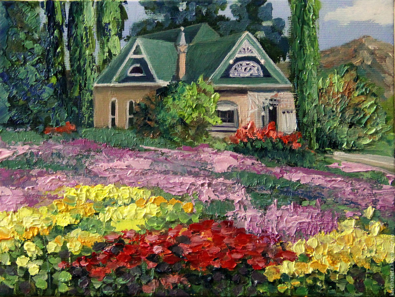 house among the flowers. oil painting.
