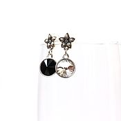 Украшения handmade. Livemaster - original item Asymmetrical earrings, black and white earrings with Swarovski crystals. Handmade.