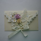 Свадебная открытка - конверт для денег " Крылья бабочки" голубая