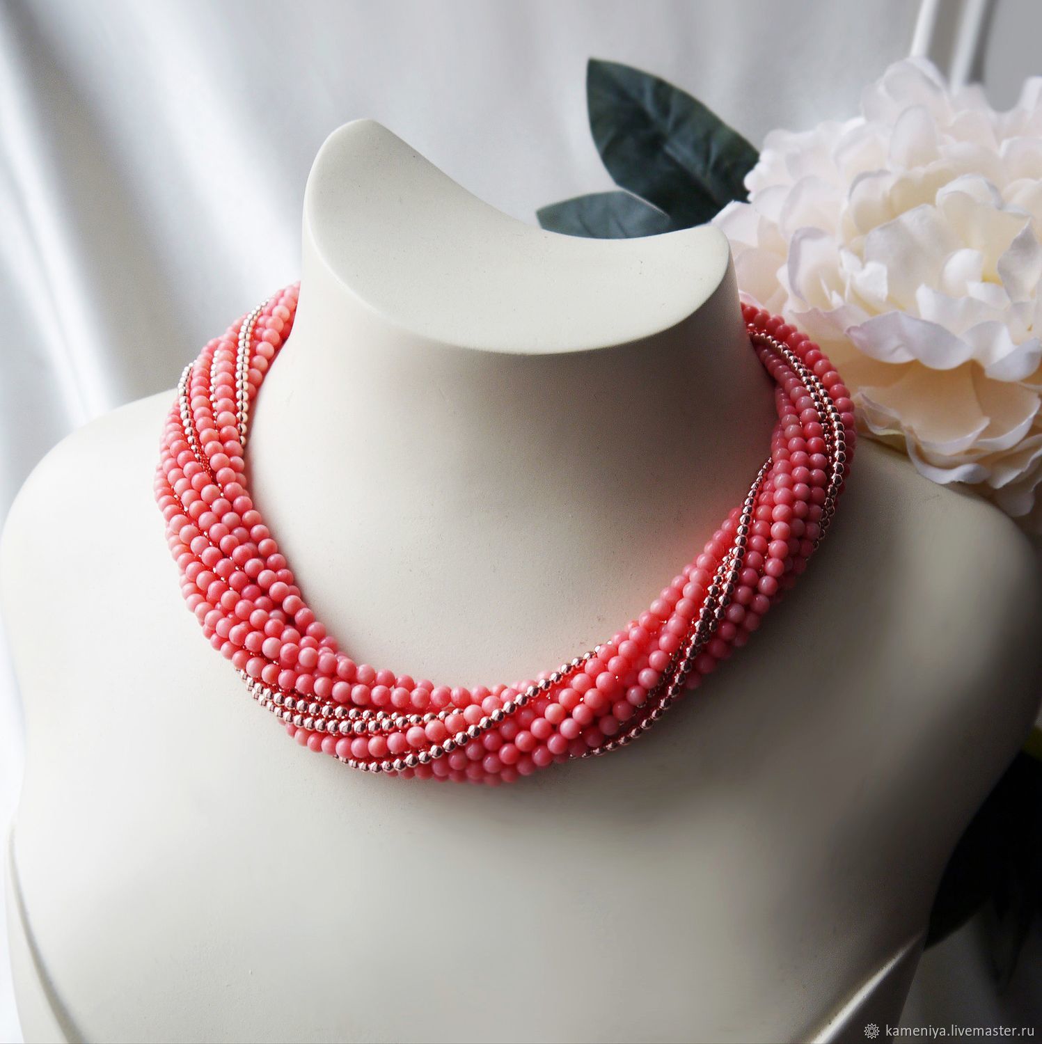 Колье Розовый коралл и гематит розовое золото ,,Sweet" в интернет ...