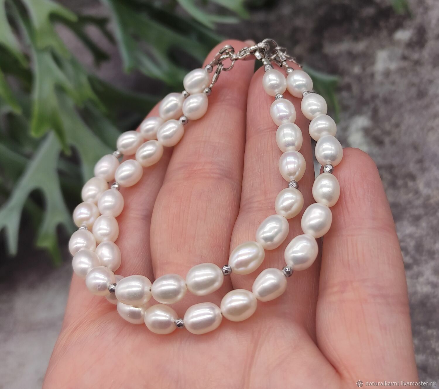 Natural White Pearl Bracelet, Bead bracelet, Moscow,  Фото №1
