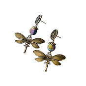 Украшения handmade. Livemaster - original item Earrings bronze dragonfly agate druzby. Handmade.