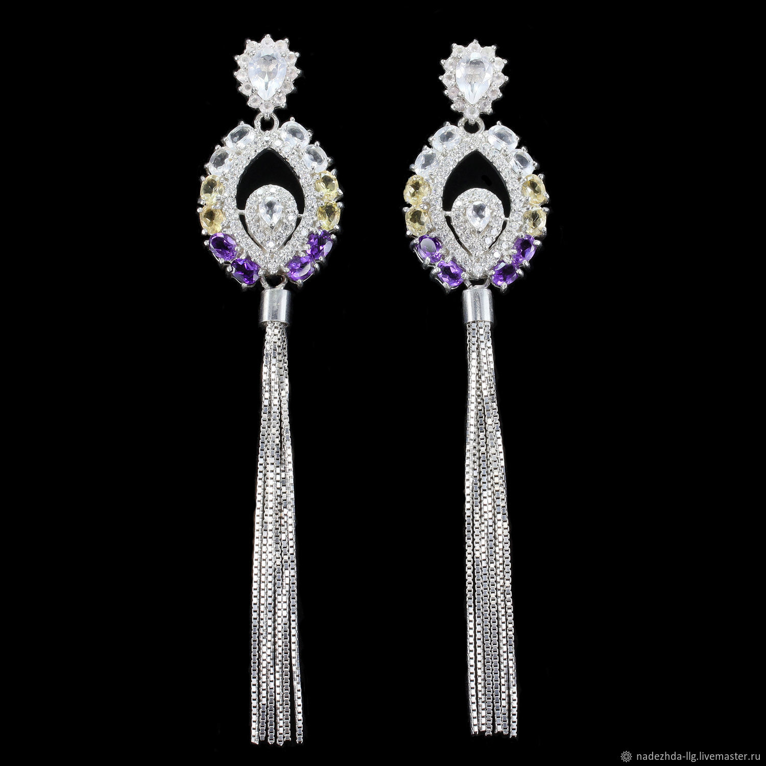 ВЕЧЕРНИЕ длинные серьги 925 пробы с цепочками и натуральными камнями! на заказ в интернет-магазине Ярмарка Мастеров по цене 7000 ₽ – W8SHQRU | Серьги классические, Невинномысск - доставка по России