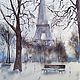 Watercolor painting Winter Paris (gray-blue city landscape). Pictures. Pastelena. My Livemaster. Фото №4