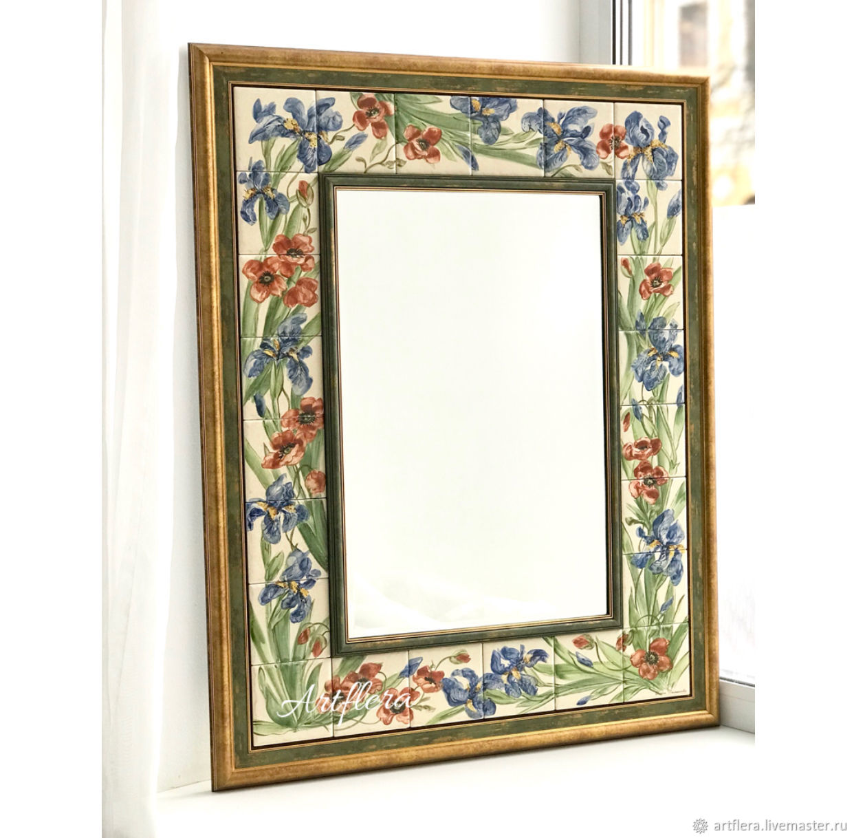 Mirror painting Mirror Irises and Poppies, Mirror, Kazan,  Фото №1