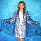 Аксессуары handmade. Livemaster - original item Hand knit embroidered shawl, Dark blue scarf, Bridal cape, Wool wrap. Handmade.