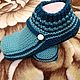 Вязаные тапочки бирюзовые. Тапочки. Любимые Тапочки - Для всей семьи. Ярмарка Мастеров.  Фото №4