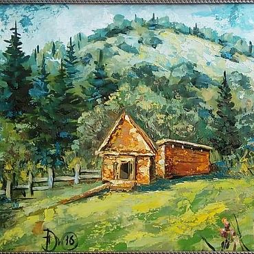 Картины и панно ручной работы. Ярмарка Мастеров - ручная работа Этюд маслом Таежный домик в Трёхречье. Handmade.