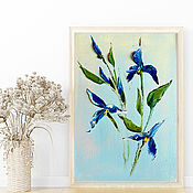 Картины и панно handmade. Livemaster - original item Mini painting with irises without a frame. Small oil paintings for the kitchen.. Handmade.