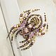 Soutache brooch 'Spider 3' black gold, purple soutache, Brooches, Moscow,  Фото №1