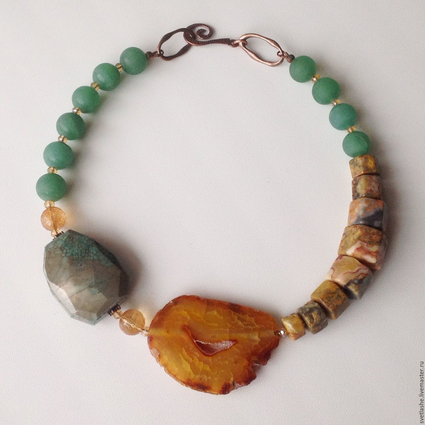 Колье бусы ожерелье из Агата яшмы Цитрина купить украшение на шею в подарок стильный аксессуар