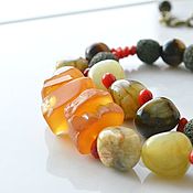 Long August beads made of prehnite and green garnet
