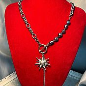Украшения handmade. Livemaster - original item Altair necklace with natural black pearls, steel. Handmade.
