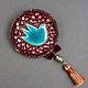 Brooch BIRD pottery, pitette, beads, velvet, brush, Brooches, Moscow,  Фото №1