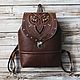 Backpack made of genuine leather with applique and embroidery 'Owl'. Classic Bag. Gelekoka. Handmade leather bags.. Online shopping on My Livemaster.  Фото №2