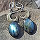 Авторские серьги с лабрадором "Месяц". Серьги классические. JewelryStudioGem. Ярмарка Мастеров.  Фото №4