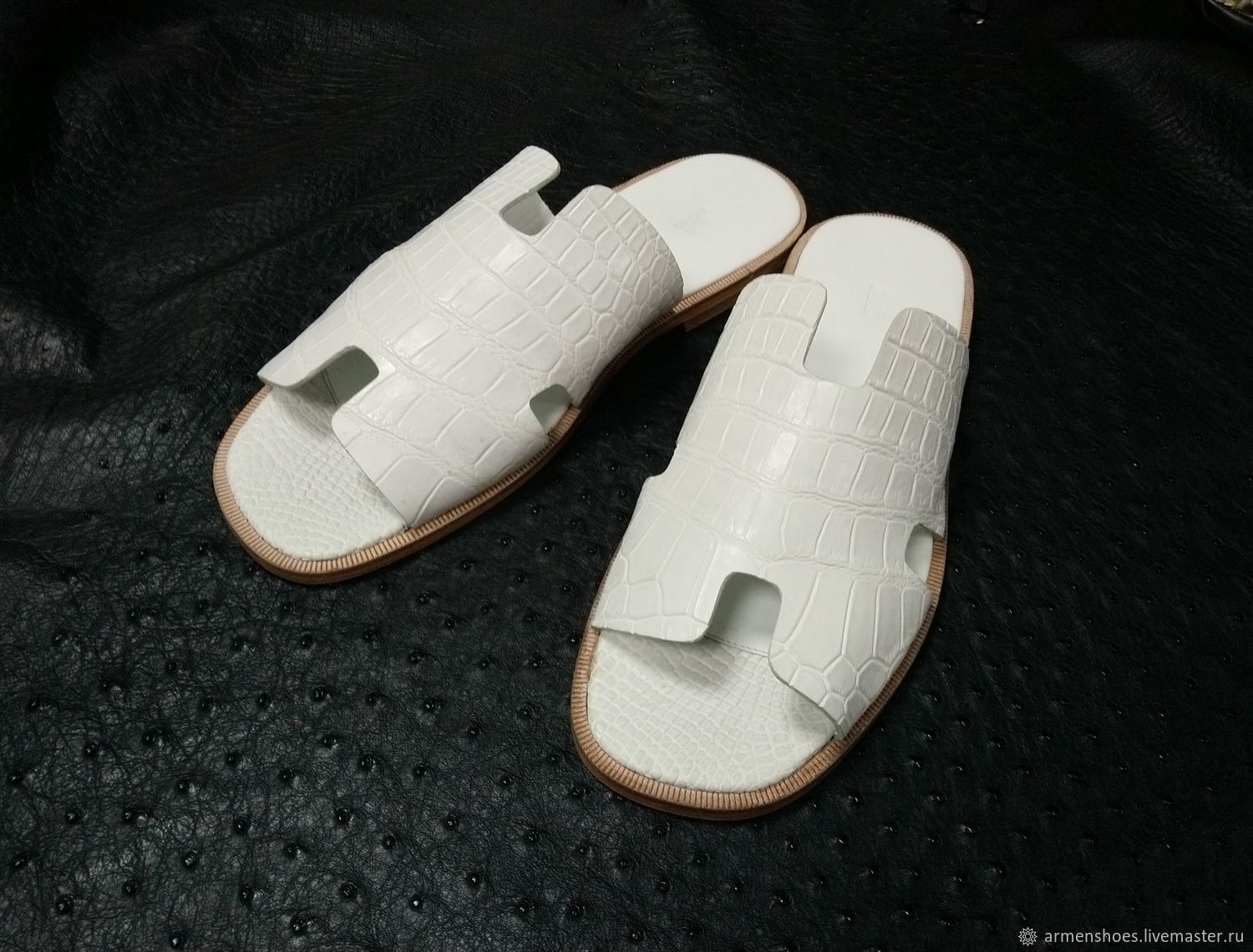 Slippers made of genuine crocodile leather, in white color!, Slippers, St. Petersburg,  Фото №1