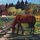  oil painting on wood. Field. Horse. Russian nature, Pictures, Moscow,  Фото №1
