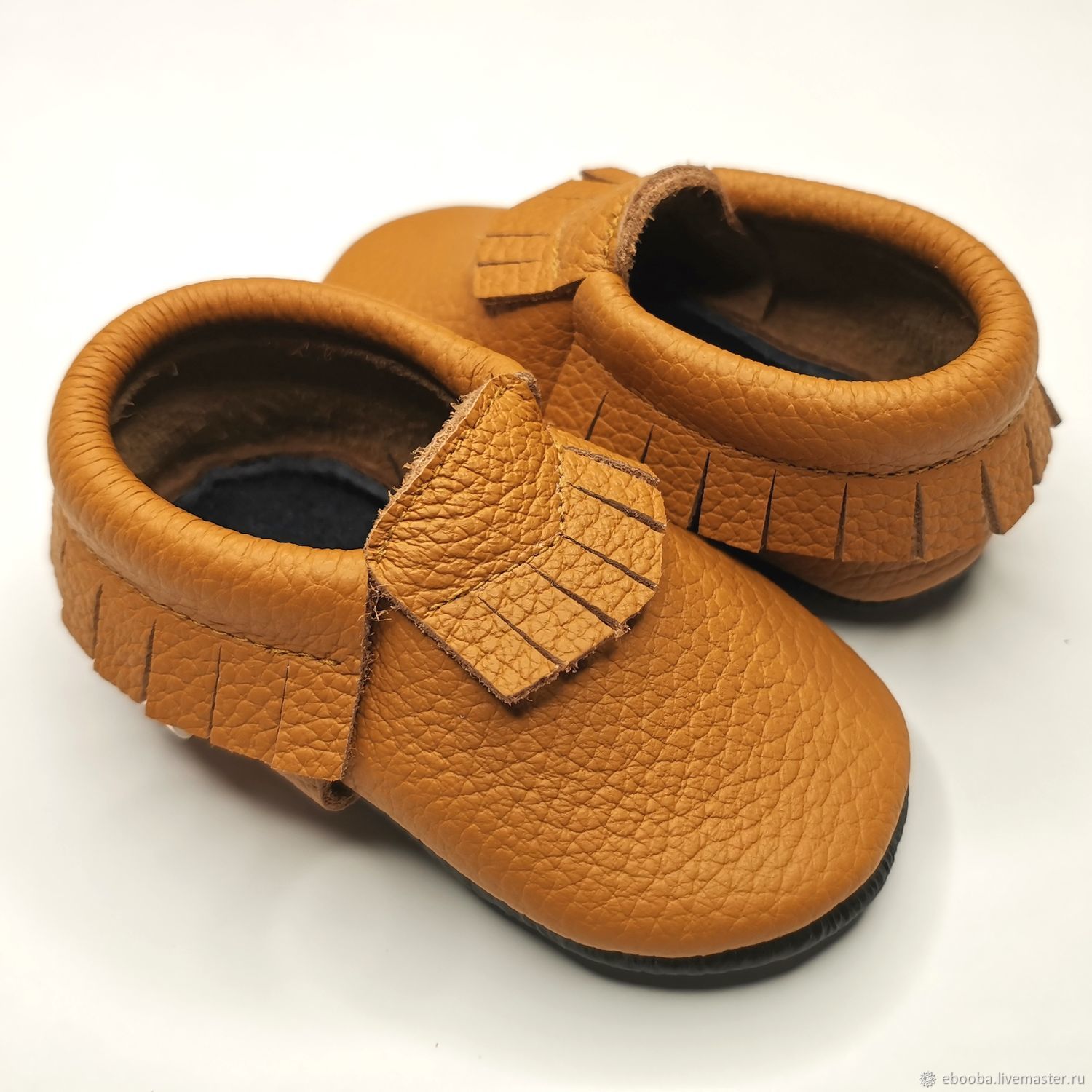 Brown baby moccasins, Baby slippers with fringe 100 leather купить