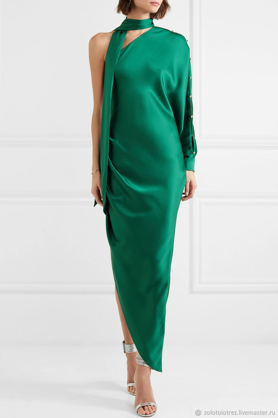 Сандро зеленое платье зеленое шелковое