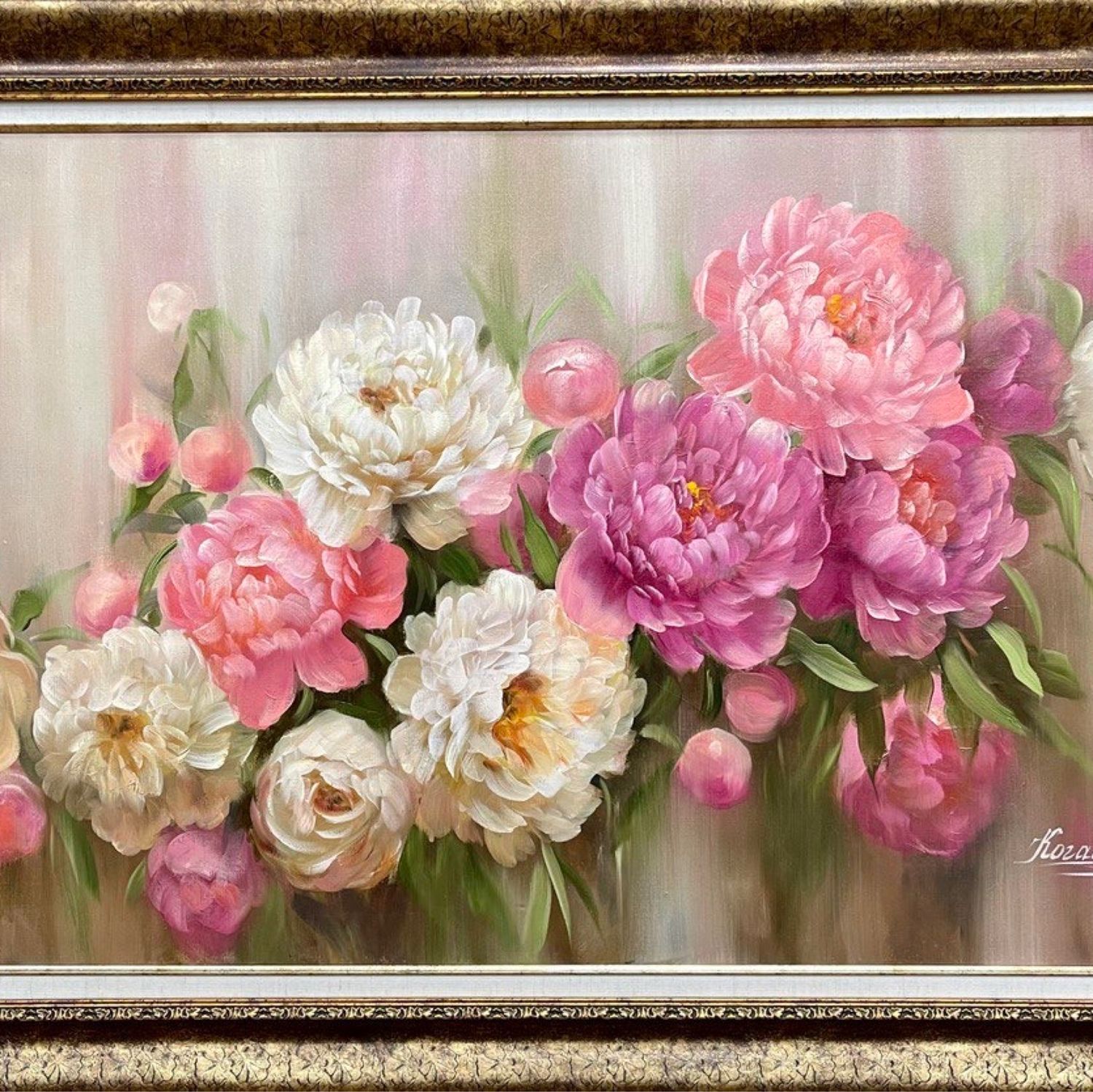 Картина маслом «Красивые пионы» 60х100 в интернет-магазине Ярмарка ...