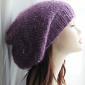Аксессуары handmade. Livemaster - original item Voluminous warm beret Lilac mohair with lurex. Handmade.