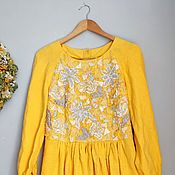 Одежда handmade. Livemaster - original item Women`s yellow linen dress with long sleeves. Handmade.