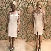 White cocktail dress of silk Cady with embroidery