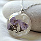 Purple pendant-lens and a pair of earrings made of epoxy resin with real flowers, Jewelry Sets, Samara,  Фото №1