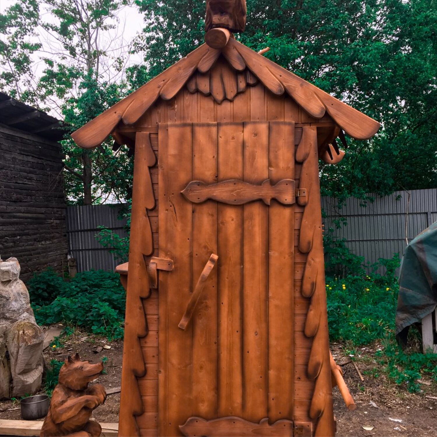 Туалет садовый для дачи, деревянный, двускатный
