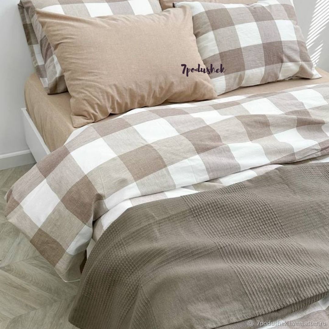 Постельное белье Кантри в клетку вареный хлопок 100% бежевый купить в ...