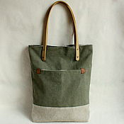 Canvas bag decorated with emerald green eco-leather