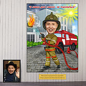 Сувениры и подарки handmade. Livemaster - original item A cartoon based on a photo of a firefighter. picture picture custom. Gift to man. Handmade.