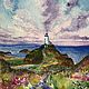 Акварель море маяк «Маяк в цветах» / картина море