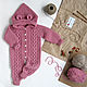 Children's knitted jumpsuit 'Cranberry' pink white, Overall for children, St. Petersburg,  Фото №1