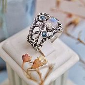 Кольцо серебро "Ива" с камнем на выбор