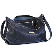Сумки и аксессуары handmade. Livemaster - original item Crossbody bag blue leather with a shoulder strap with three pockets. Handmade.