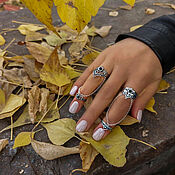 Украшения handmade. Livemaster - original item Silver ethnic ring on the whole finger chain. Handmade.
