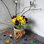 Цветы и флористика handmade. Livemaster - original item Crocuses in pots, knitted composition. Handmade.