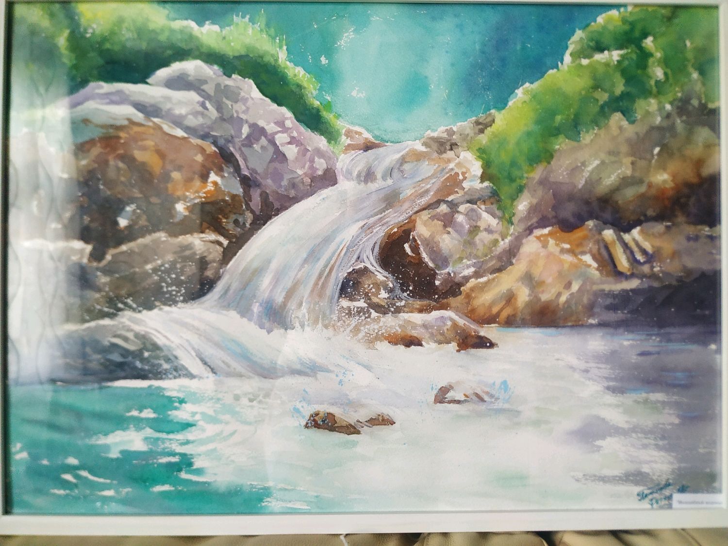 Водопад и море живопись