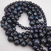 Материалы для творчества handmade. Livemaster - original item Natural black pearls with a blue tint Class AAA beads 7 mm. Handmade.