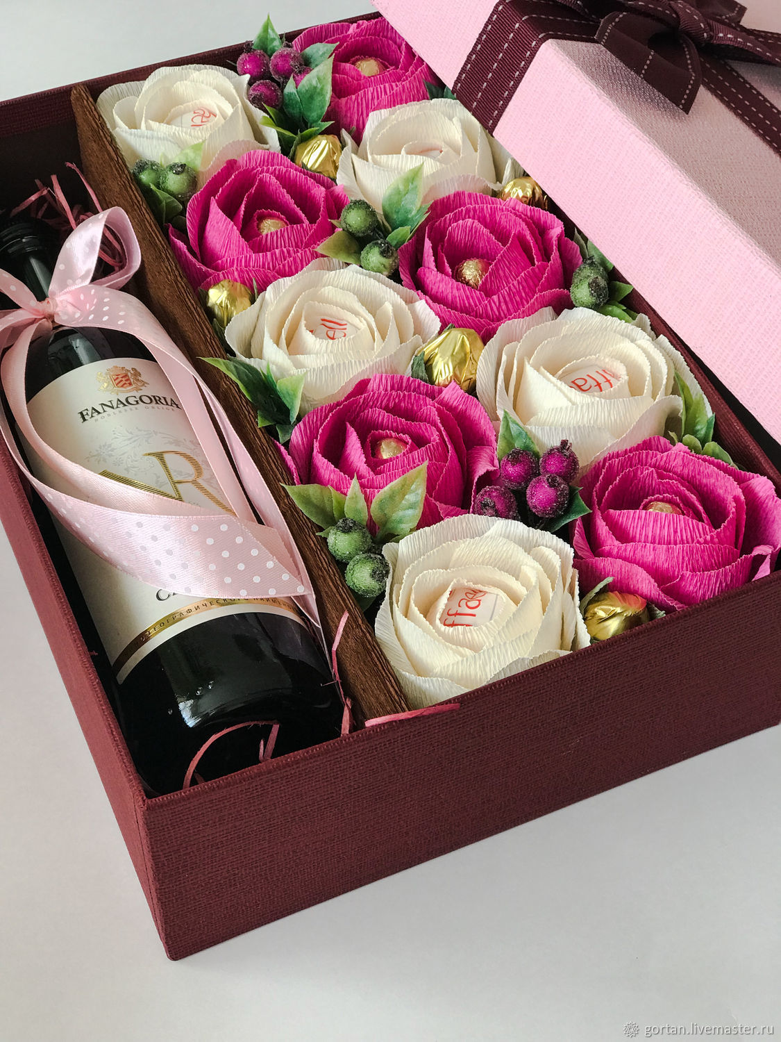 Вино и конфеты в коробке цветы с доставкой в подольске недорого