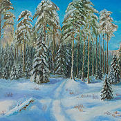 Живописный пейзаж масляными красками Утро в зимнем лесу