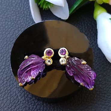 Украшения ручной работы. Ярмарка Мастеров - ручная работа Пусеты с аметистом. Handmade.
